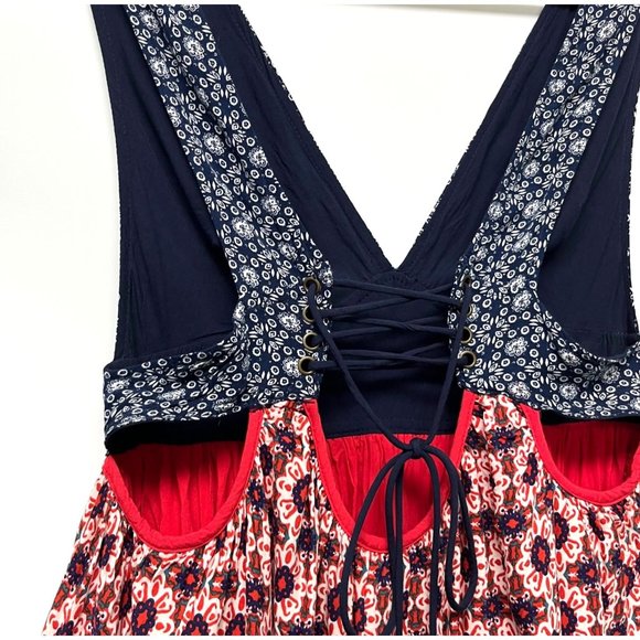 Lulus SIZE XS La Vie en Roses Navy Blue and Red Floral Print Sundress Dress - Picture 7 of 7